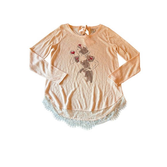LC Lauren Conrad Tops - LC Lauren Conrad Disney Snow White Peach Lace Hem Bow Back Knit Top Medium